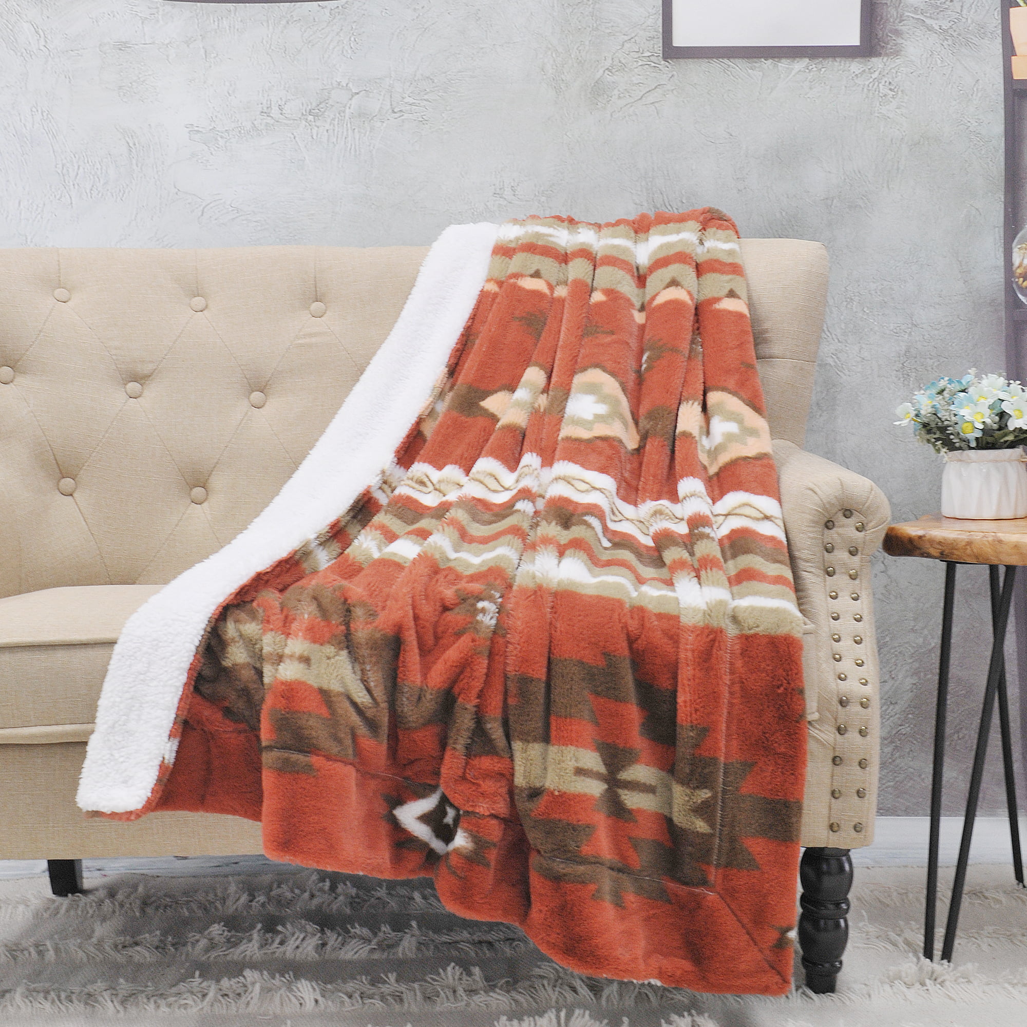 Soft Warm Blanket Southwest Super Cozy Fleece Furniture Bed Throw Burgandy RED 