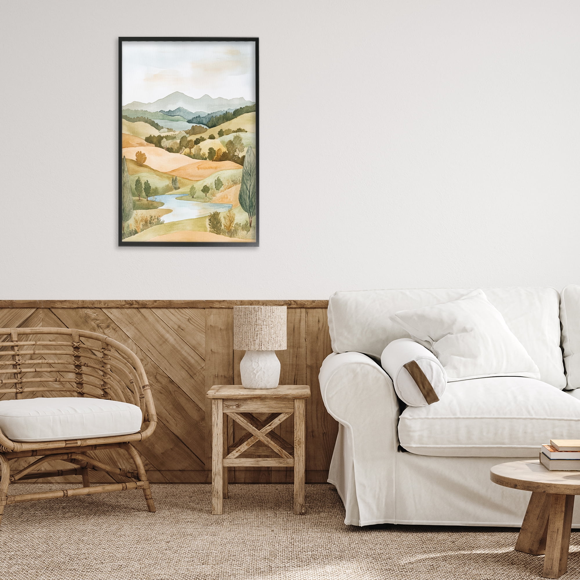 Stupell Industries Watercolor Hills & Tranquil Valley Black Framed Giclee Art, design by Petal Prints Design