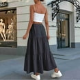 thumbnail image 4 of Women High Waisted Flowy Tiered Linen Skirt Casual Pleated A-Line Beach Long Skirts with Tie Black XL, 4 of 5