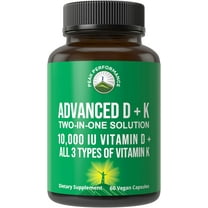 Peak Performance Advanced Vitamin D 10000 IU with All 3 Types of Vitamin K Capsules 10,000 IU Vitamin D3 and Vitamin K2, K1, MK-7 (MK7), MK4 Supplement. 60 Small and Easy to Swallow Pills