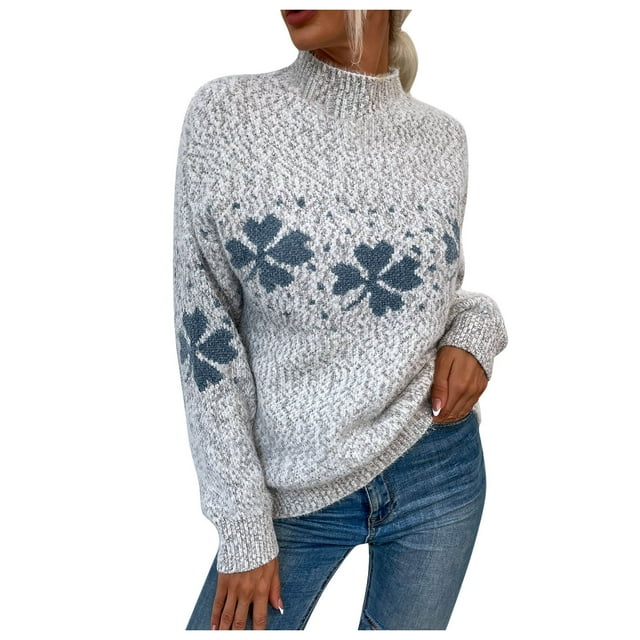 Chandail de Noël pour Femmes Imprimé Graphique Tricoté Cardigan Doux Col Rond Mode Chandail Manches Longues Chaud Mi-Longueur Blouse Ample