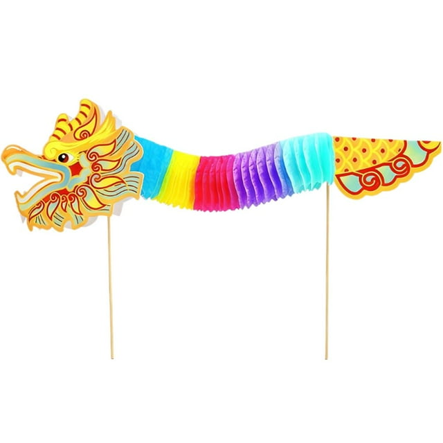 Chinese New Year Paper Dragon Decorations, DIY Handheld Chinese Paper Dragon Garland Art Crafts Handmade Puppet Kits for Spring Festival Party Craft Set New Year Decorations Supplies