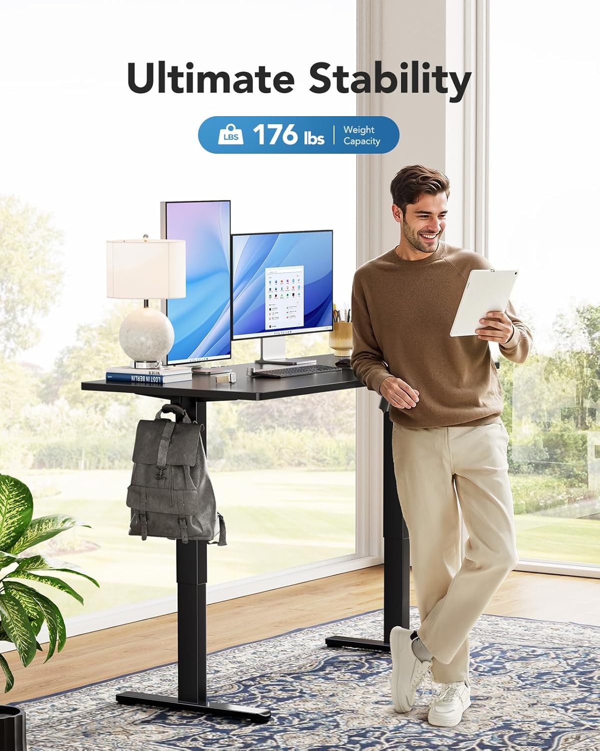 Kyspho 60" x 24" One Piece Electric Standing Desk, Height Adjustable Computer Desk with 4 Height Memory Settings, Sit Stand up Desk for Home Office, Black