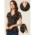 thumbnail image 2 of Blusa envolvente para mujer Allegra K con estampado floral y cuello en V Negro XS, 2 of 6