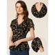 thumbnail image 2 of Blusa envolvente para mujer con estampado floral Allegra K Negro L, 2 of 6