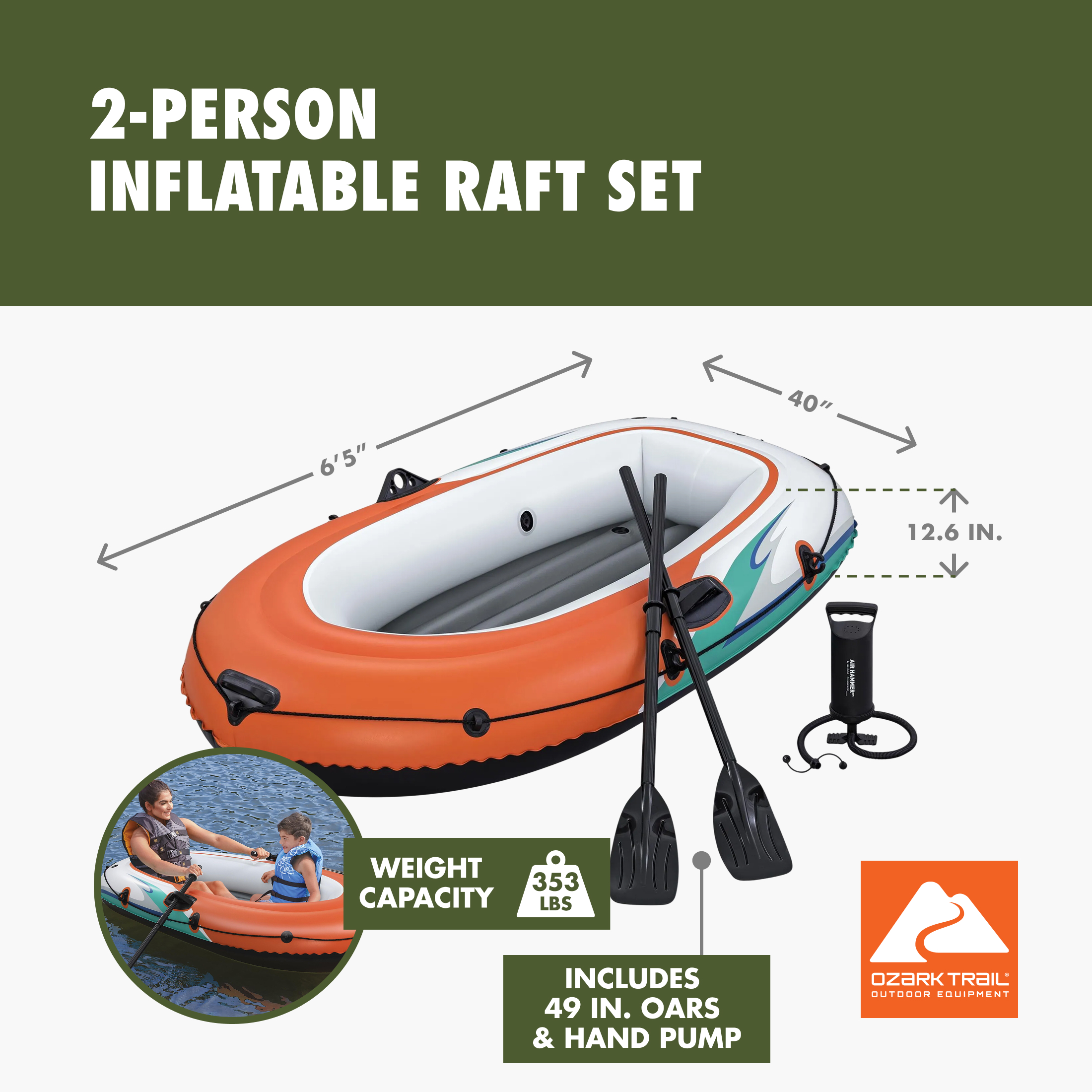 Set de balsa inflable recreativa para 2 personas, 6'5" x 40", Ozark Trail 2