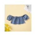 thumbnail image 4 of Franhais Kid Girl Outfits Suit Off-shoulder Short Sleeve Crop Tops High Waist Jeans with Belt Denim Clothes Set, 4 of 9