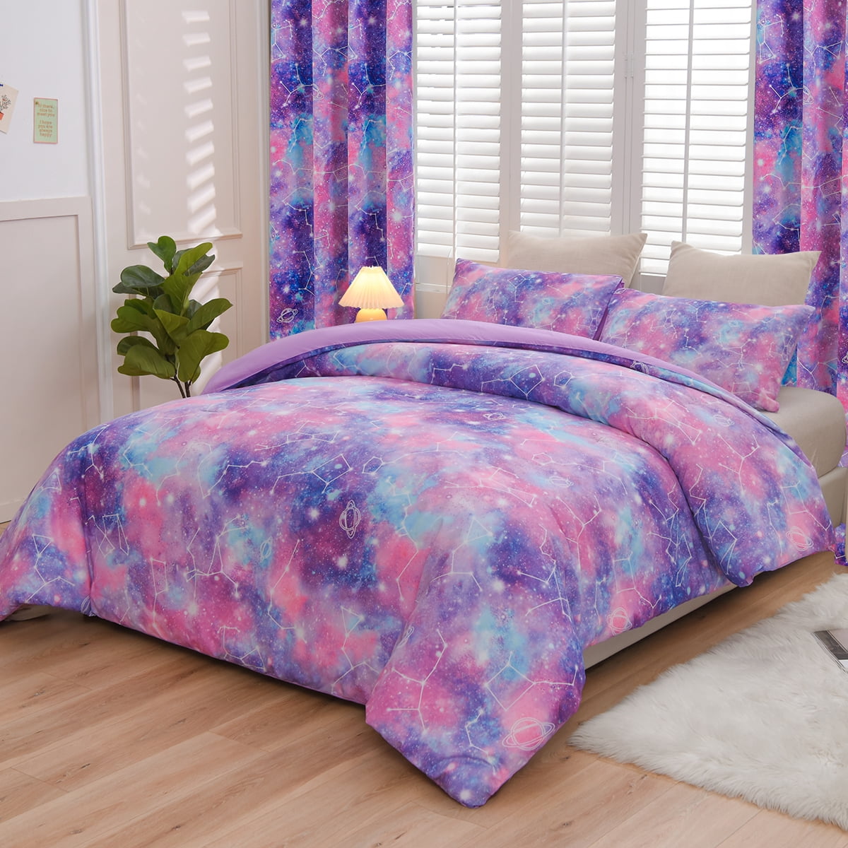 Btargot Tie Dye Constellation Blackout Curtains Set of 2 for Kids Girls Room Galaxy Ombre Grommet Thermal Insulated Room Darkening Drapes 52 x 84 inch Pink Purple