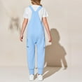 thumbnail image 5 of Lenpel Girls' Bib Overalls Children Casual Adjustable Strap Tapered Leg Sleeveless Jumpsuits One Piece Rompers with Pockets(Blue,13-14 Years), 5 of 5