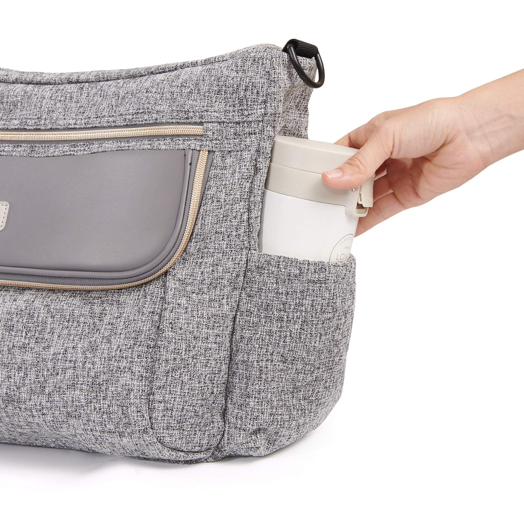Sunveno Tweed Luxe Stroller Organizer Crossbody Bag Diaper Bag Travel Bag, Gray