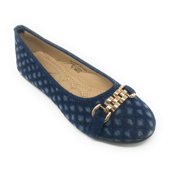 Victoria K Women's Quilted Denim With Gold Link Ballerina Flats