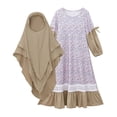 thumbnail image 2 of Cowsor Toddler Kids Ramadan Dress Set 0 to 10 Years Middle Eastern Floral Patchwork Long Sleeve Crew Neck Dress with Headscarf 2 Piece Festival Outfit, 2 of 7