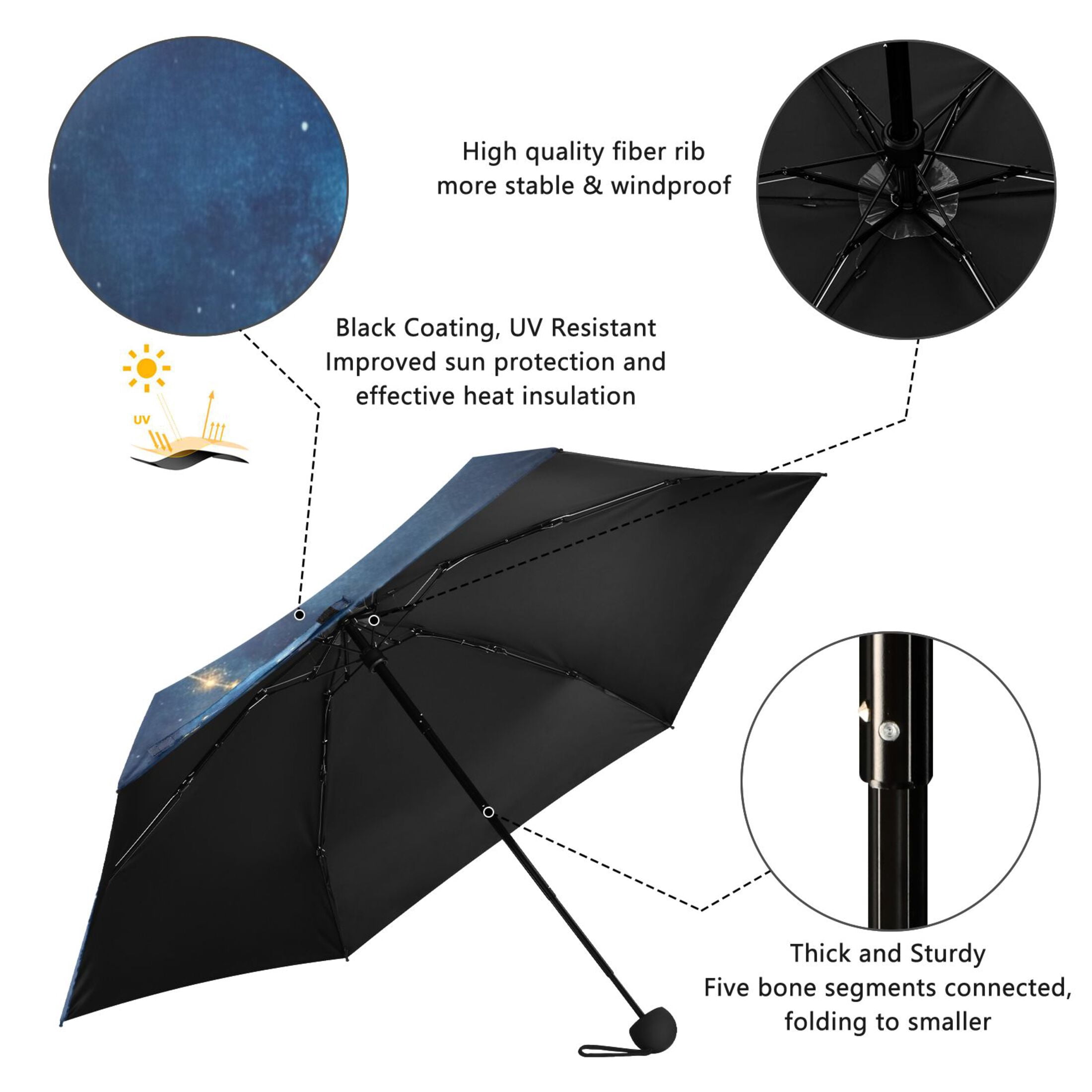 Constellation Night Sky Umbrellas for Sun Auto Open Close UV50+ Waterproof 5-Fold Compact Fiberglass Frame