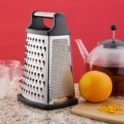 Professional Box Grater, Stainless Steel with 4 Sides, Best for Parmesan Cheese, Vegetables, Ginger, XL Size, Black