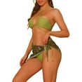thumbnail image 4 of Conjuntos de bikini de 3 piezas para mujer, con anillo, tirantes fruncidos, trajes de baño sin tirantes con pareo y falda de playa, grande, verde, 4 of 5