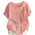 thumbnail image 1 of Liquidation! Uooqdmx Chemises en Lin pour Femmes, Chemises à Manches Courtes pour Femmes, Hauts Fluides pour Femmes, Blouse Col Rond Décontractée Coupe Ample Tunique, Hauts en Gaze pour Femmes, Rose m, 1 of 5