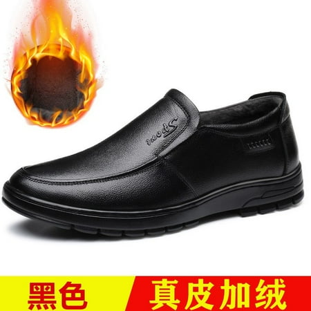 

Shoes Men‘s Genuine Business Casual Shoes Slip-on Fleece-lined British-style Soft-soled Breathable Middle-aged and Elderly Dad-free Men‘s Shoes