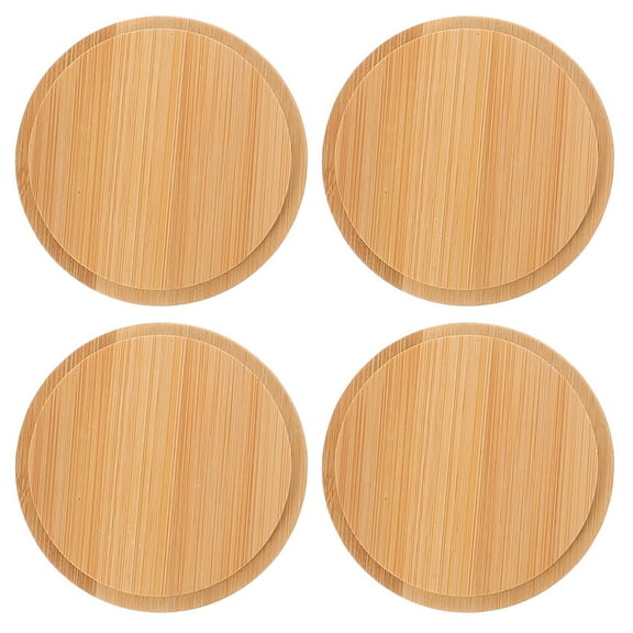 MRLESS Bamboo Cup Lid Set of 4 Wooden Drink Cup Covers for Kitchen Use