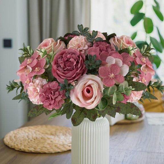 POLISE Spaces Artificial Flower Bouquet 12 Inch, Fake Silk Handheld Wedding Flower for Wall Decor, Home Centerpiece and Vase Arrangement