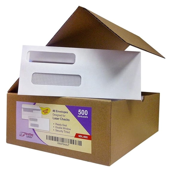 Check Envelopes #8 Self Seal Double Window - 500 Pack for QuickBooks Checks