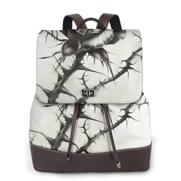 Balery Black And White Rose Mochila de Cuero para Mujeres, Gran Capacidad, Bolsa de Viaje Multifuncional, Mochila de Cuero y Bolsa de Hombro para Mujeres