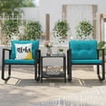 thumbnail image 3 of Topcobe Cushioned Patio Rattan Seating Rocking Chair Glass Table Set 3 Pieces with Steel Frame Furniture, Black, 3 of 8