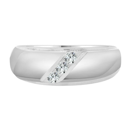 Sterling Silver White Rhodium, Man Guy Gent Wedding Band Ring Created CZ
