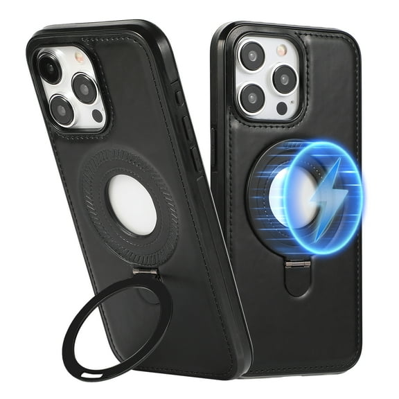 Dteck Magnetic for iPhone 16 Pro Leather Case with Invisible Stand, Compatible with MagSafe, Slim Kickstand Phone Cover for iPhone 16 Pro,Black