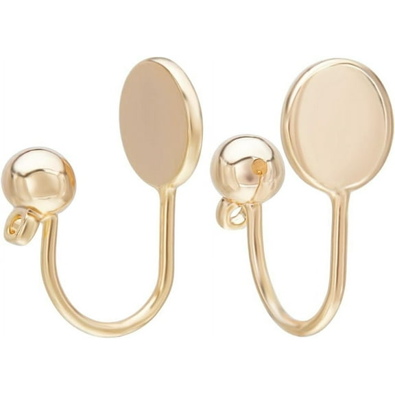 1 Box 12Pcs Clip-on Earrings Findings 18K Gold Plated Round Flat Back Tray Non-Pierced Earring Setting with Loop for DIY Earring Making Jewelry Hole 1mm DIY