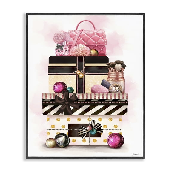 Stupell Industries Modern Holiday Glam Fashion Gift Stack Black Framed Giclee Art, 11 x 14, by Ziwei Li