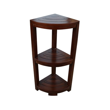 ALATEAK Corner Teak Wood Bath Spa Shower Stool Corner Shelf Storage Fully Assembled