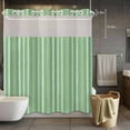 thumbnail image 4 of No Hook Shower Curtain and Liner Set, Green Striped Washable Fabric Shower Curtains for Bathroom, Bathtub, Farmhouse Stripes Modern Vintage Waterproof Bathroom Curtains 72W x 78H, 4 of 8