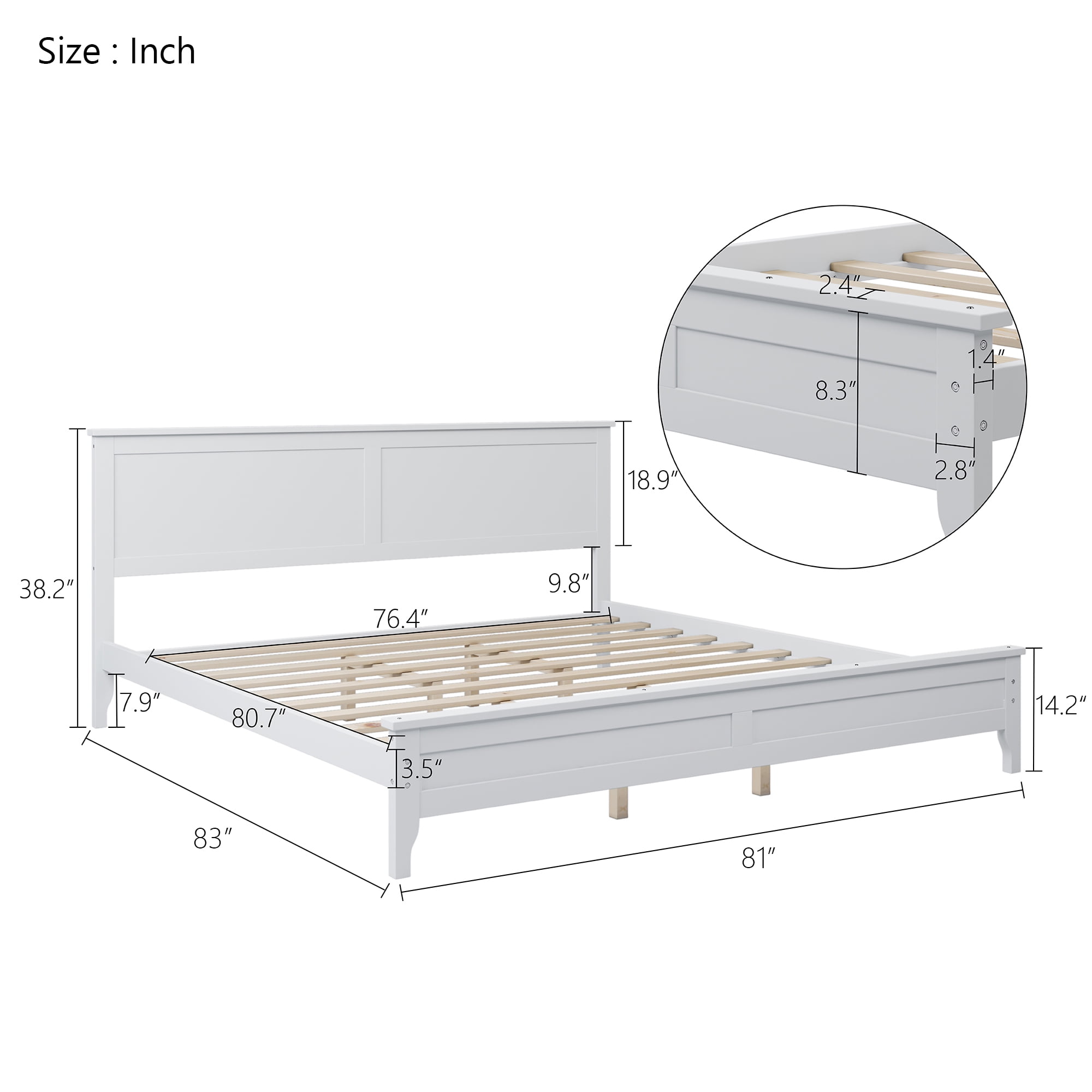 MAYEERTY King Platform Bed Modern Solid Wood Ideal for Bedroom/Master Room White