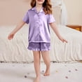 thumbnail image 2 of YunPes Girls Satin Outfits Button-Down Short Sleeve Tops Ruffle Shorts PJS Sets Kids Elegant Comfy 2 Piece Clothing 5-15 Years, 2 of 7