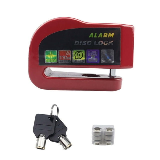 Cerradura de freno de disco con alarma para cicleta, candados universales duraderos antipérdida para cicleta, bloqueo de disco de rueda de seg Rojo