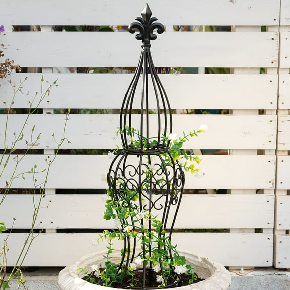 Heavy-Duty Metal Garden Obelisk Trellis, 29.5" Extra Tall  Support for Climbing Roses, Vines, Indoor/Outdoor Use, Sturdy Base, Elegant Scrollwork, Weather-Resistant