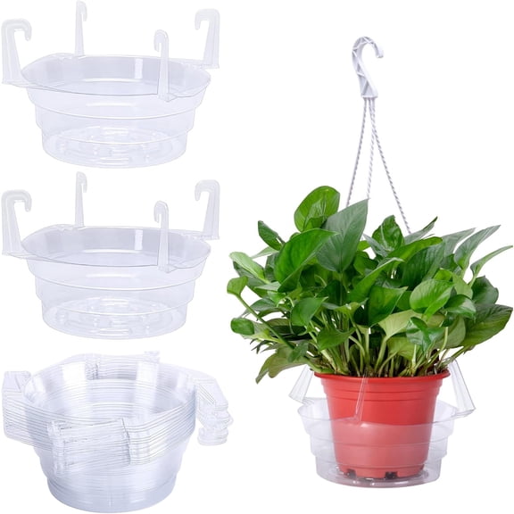 Ebaokuup 15 Pcs 8" Clear Plastic Hanging Plant Drip Trays for Basket Pots