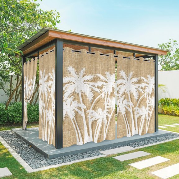 Palm Tree Outdoor Curtains for Patio, Tropical Plant Coastal Summer Khaki Sunshade Privacy Drapes Grommet Waterproof Outside Curtains for Porch/Cabana/Balcony 54"x 95", 1 Panel