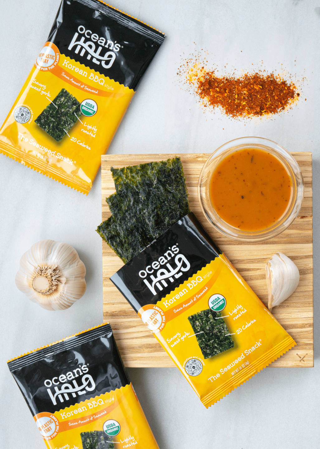 Ocean's Halo Organic 5-pack Korean BBQ Seaweed Snack, Trayless Crispy Nori Snack, 4g Each, OCEAN'S HALO ORG KRN BBQ SEAWEED SNCK