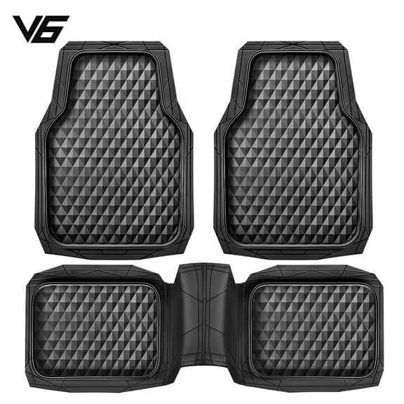 V6 Rubble heavy duty car floor mats all season all weather anti slip universal fit car mats Black