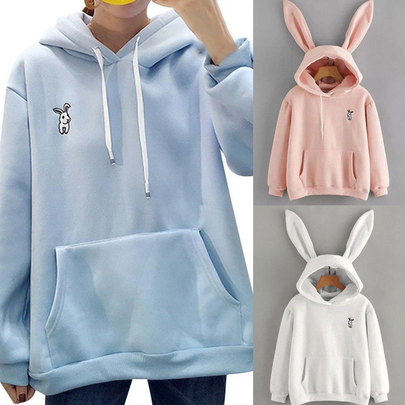 Rabbit Mens Fashion Loose Pocket Long Sleeve Hooded Sweatshirt Pullover