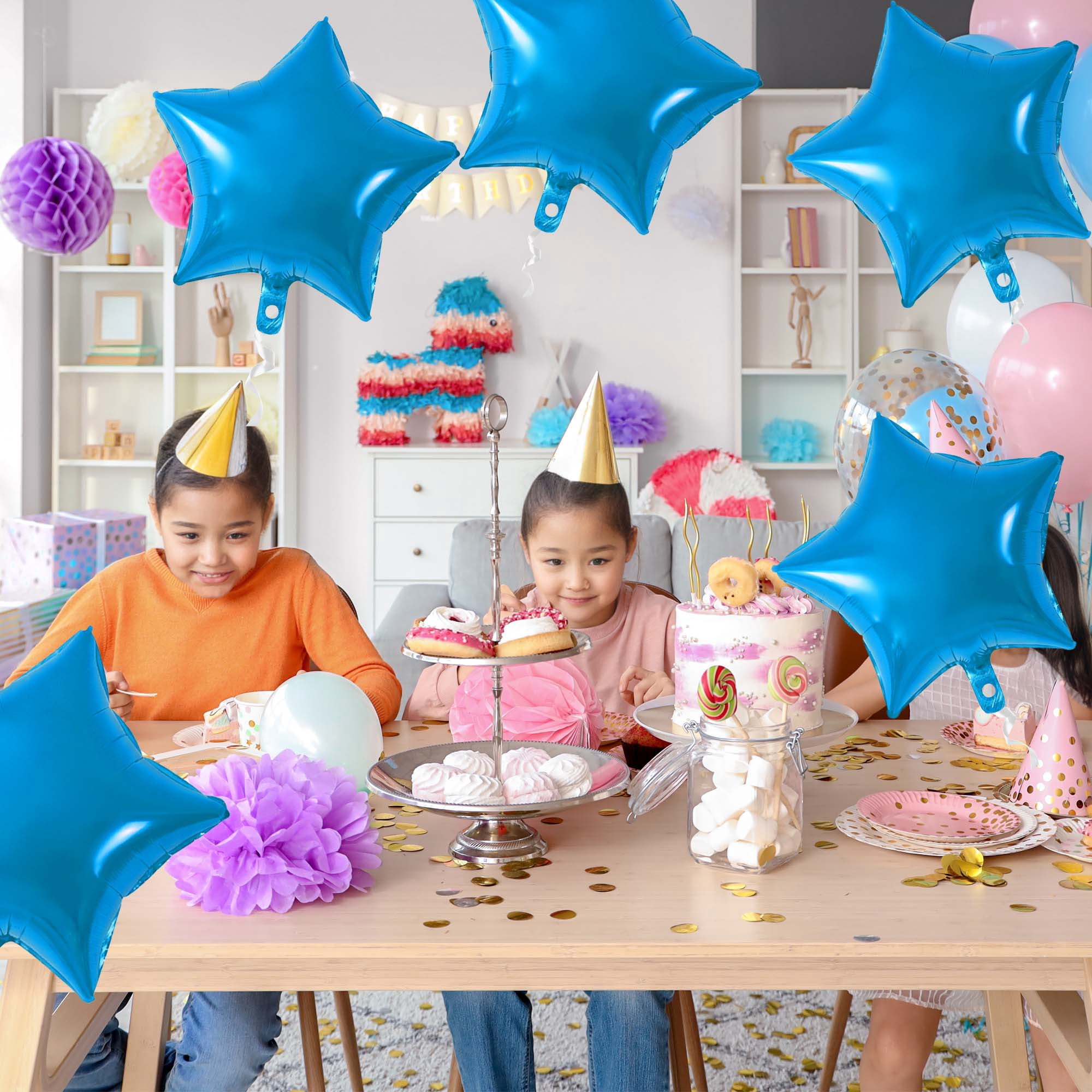 Unique Bargains 10Pcs Helium Balloons with Ribbon Star Pattern Blue