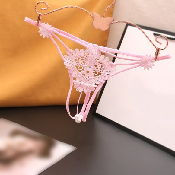 Women's Panties - Elegant Embroidered Hollow Low Waist Underwear with Open-Cut Pearl Detail for Women