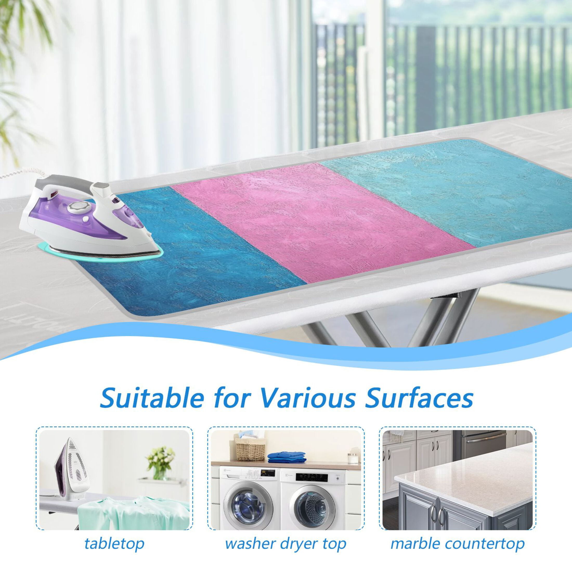 Pink Blue Stripe Ironing Mat Blanket for Table Top Travel Portable Ironing Board Pad 47.2x27.6 Inch