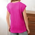 thumbnail image 4 of HAOTAGS Teen Girls Blouse Tops Casual Solid Color Round Neck Short Sleeve Tshirts Hot Pink 4Y, 4 of 9
