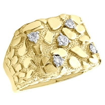 10K Yellow Gold Round Diamond Nugget Ore Wide Frame 18mm Pinky Ring Band 5/8 CT.