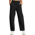 thumbnail image 4 of FAHUOMU Women's Fleece Lined Barrel Leg Joggers High Waist Stretchy Wide Leg Casual Athletic Winter Bottoms Solid Color Soft Warm Comfortable Trousers, 4 of 9