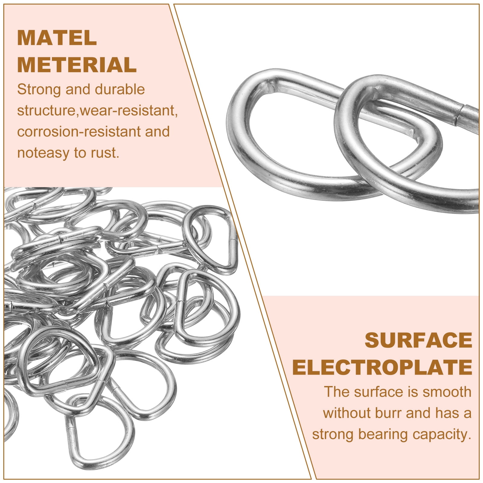 Uxcell 100pcs D Ring 3/4" (20mm) Metal Electroplate D-Shape Buckle Clips, Silver