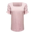 thumbnail image 5 of JIRNDf Chemises pour Femmes Hauts Tendance d'Été Mode à Volants Manches Courtes Encolure Carrée Blouse Rayée pour Femmes Tunique Décontractée Hauts Rose G, 5 of 5