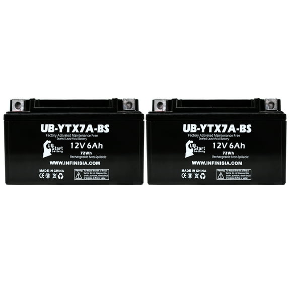 Lot de 2 UpStart Battery UB-YTX7A-BS de Remplacement pour Batterie SYM SYMply50 (2010 - 2011) (50cc) 12V 6AH - Batterie de Trottinette, Frais d'Entretien Scellés au Plomb-Acide AGM SLA